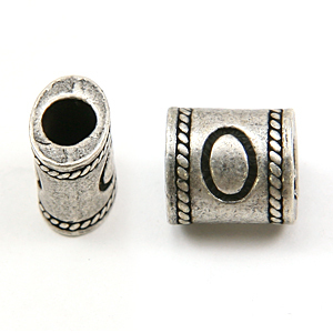 Bead, Pewter 10x6.7mm Oval Tube in Antique Pewter, Alphabet Letter O