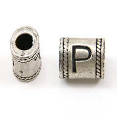 Bead, Pewter 10x6.7mm Oval Tube in Antique Pewter,  Alphabet Letter P