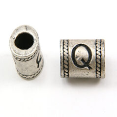 Bead, Pewter 10x6.7mm Oval Tube in Antique Pewter,  Alphabet Letter Q