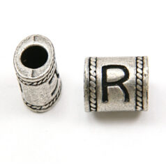 Bead, Pewter 10x6.7mm Oval Tube in Antique Pewter,  Alphabet Letter R