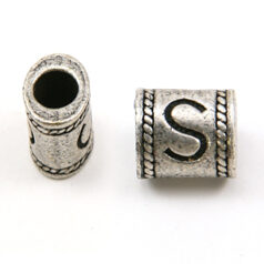 Bead, Pewter 10x6.7mm Oval Tube in Antique Pewter,  Alphabet Letter S