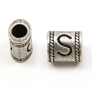 Bead, Pewter 10x6.7mm Oval Tube in Antique Pewter, Alphabet Letter S