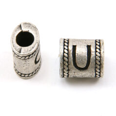Bead, Pewter 10x6.7mm Oval Tube in Antique Pewter,  Alphabet Letter U