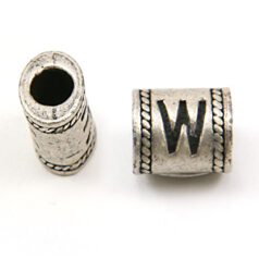 Bead, Pewter 10x6.7mm Oval Tube in Antique Pewter,  Alphabet Letter W