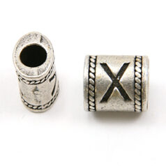 Bead, Pewter 10x6.7mm Oval Tube in Antique Pewter,  Alphabet Letter X