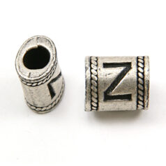 Bead, Pewter 10x6.7mm Oval Tube in Antique Pewter,  Alphabet Letter Z