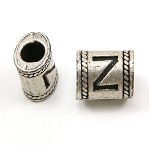 Bead, Pewter 10x6.7mm Oval Tube in Antique Pewter, Alphabet Letter Z