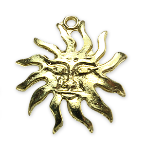 Charm, Pewter Charms with Sun Face in Bright Gold
