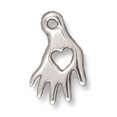 Tierracast Pewter Charm, 15x9mm Heart Hand - Rhodium