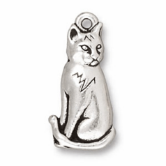 Tierracast Pewter Charm, 22.25x11mm Sitting Cat - Antique Silver