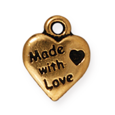 Tierracast Pewter Charm, 12.5x10mm Made with Love - Antique Gold*