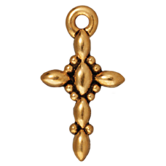 Tierracast Pewter Charm, 18.5x10mm Decorative Cross - Antique Gold