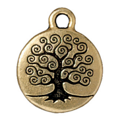Tierracast Pewter Charm, 15mm Round Tree of Life - Antique Gold
