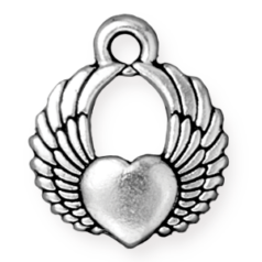 Tierracast Pewter Charm, 17.75x15mm Winged Heart - Antique Silver
