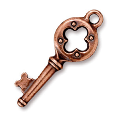 Tierracast Pewter Pendant, 32.25x12mm Quaterfoil Key - Antique Copper