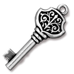 Tierracast Pewter Pendant, 36x15mm Victorian Key - Antique Silver