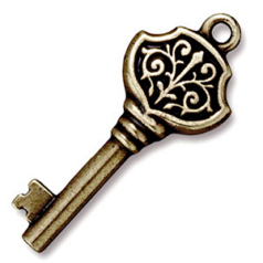 Tierracast Pewter Pendant, 36x15mm Victorian Key - Brass