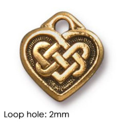 Tierracast Pewter Charm, 14x13mm Celtic Heart  - Antique Gold