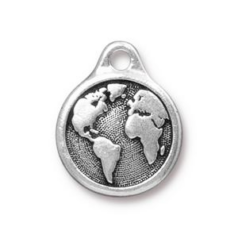 Tierracast Pewter Charm,  20.5x16.5mm Earth  - Antique Silver