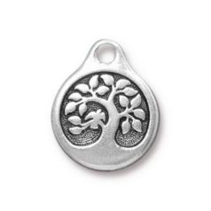 Tierracast Charm,  19.5x16mm Bird in a Tree (Loop size: 2mm) - Antique Silver
