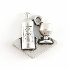 Charm, Pewter 17x12mm Wine Bottle and Goblet in Antique Pewter Finish