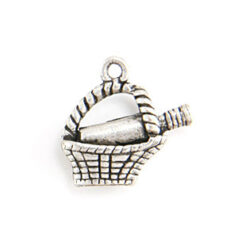 Charm, Pewter 15x16mm Basket with Wine Bottle in Antique Pewter Finish