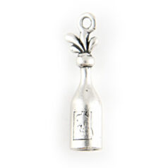 Charm, Pewter 22x6mm Champagne Bottle Popping in Antique Pewter Finish