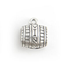 Charm, Pewter 11x10mm Wine Barrel in Antique Pewter Finish