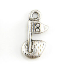 Charm, Pewter 13x10mm 18th Hole with Flag in Antique Pewter Finish