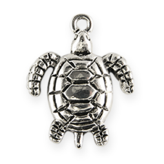 Charm, Pewter 23.5x21.5mm Turtle Sahpe with great detail in Antique Silver Finish