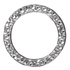 Tierracast Pewter Link, 19mm Large Hammertone Ring (inside diameter: 14.3mm) - Bright Rhodium