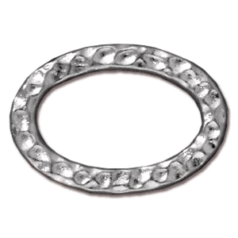 Tierracast Pewter Link, 18x12.5mm Hammertone Oval Ring (inside 13.5x8mm) -- Bright Rhodium