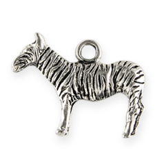 Charm, Pewter 15x21mm Zebra in Shiny Silver Finish