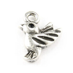 Charm, Pewter 8x8mm Flying Bird in Antique Pewter Finish