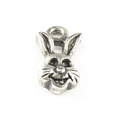 Charm, Pewter 7x7mm Rabbit Face in Antique Pewter Finish