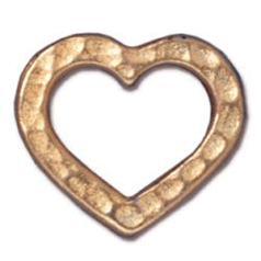 Tierracast Pewter Link, 12.5x14mm Hammertone Heart (inside diamter: 9.6x6.8mm)- Bright Gold