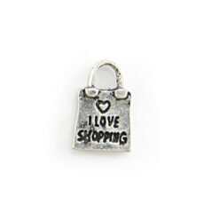 Charm, Antique Pewter, 17x10mm "I Love Shopping", Lead Free