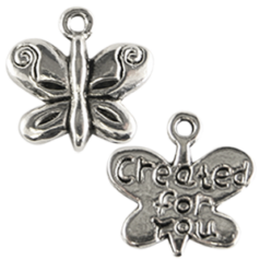 Charm, Pewter 13x13mm Butterfly in Antique Silver Finish