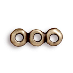 Tierracast Pewter Link, 13.8x4.7mm 3 Strands Rondelle Nugget with 3 Holes - Brass Oxide