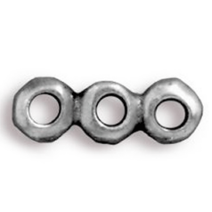 Tierracast Pewter Link, 13.8x4.7mm 3 Strands Rondelle Nugget with 3 Holes  - Antique Pewter