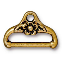 Tierracast Pewter End Bar, 19.5x13mm Floral (inside Hole 15.4x2.5mm) - Antique Gold