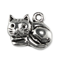 Charm, Pewter 12.8x15mm Cat in Antique Silver Finish
