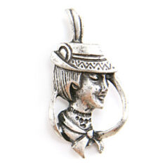 Pendant, Pewter 27x15mm Lady with Hat in Antique Pewter Finish