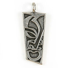 Pendant, Pewter 35x16mm Tribal Mask Rectangular in Antique Pewter Finish