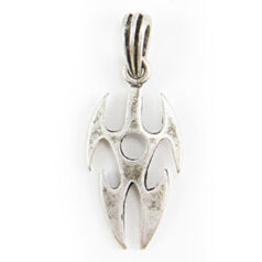 Charm, Pewter 16x15mm Tribal Body Shield in Silver Finish with bail