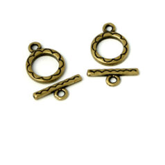 Toggle Clasp, Pewter 12mm with loop design in Antique Gold Finish