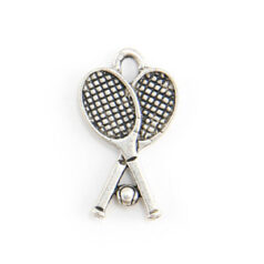 Charm, Pewter 16x10mm Two Tennis Racquets with Tennis Ball in Antique Pewter Finish