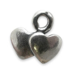 Charm, JBB Pewter 7.8x8mm 2 Hearts in  Antique Silver Finish