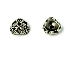 Bead Cap, Pewter 7mm with 3 Flower Design in Antique Silver Finish