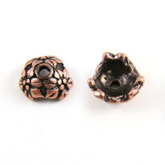 Bead Cap, Pewter 7mm with 3 Flower Design in Antique Copper Finish